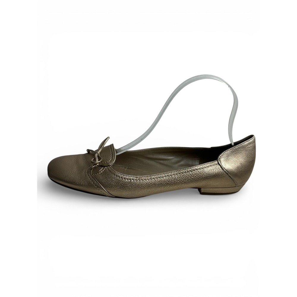 Peter‎ Kaiser Womens Metallic Gold Leather Bow Ballet Flats Size 9